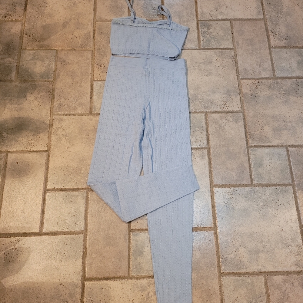 NWT Free People Intimately Morning Light Set Baby Blue Ribbed Knit M - Picture 7 of 14